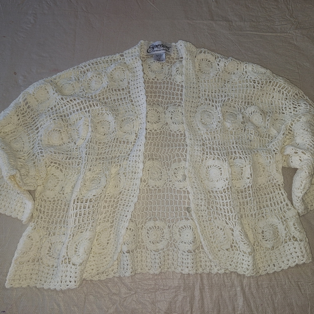 Vintage  Ivory Crochet Cardigan - Picture 2 of 4